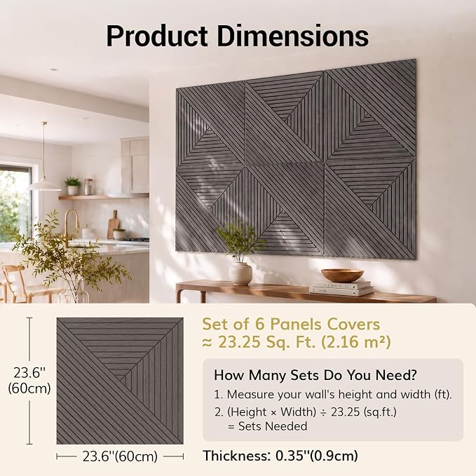 TONOR Acoustic Wall Panels Peel and Stick, 6 Pack 23.6''x23.6''-23.25 sq.ft. High-Density Acoustic Wood Panels Alternative. Soundproof Wall Panels for Interior Wall Decor, Home, Bedroom, Black - Image 2
