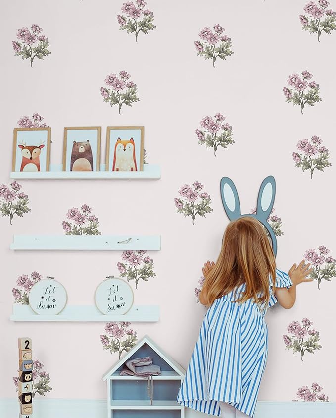 Toduso Peel and Stick Wallpaper Pink Floral Wall Paper Vintage Contact Paper for Girls Bedroom Flower Self-Adhesive Waterproof Wallpaper for Bathroom Farmhouse Cabinets 17.3''x196.8'' - Image 5