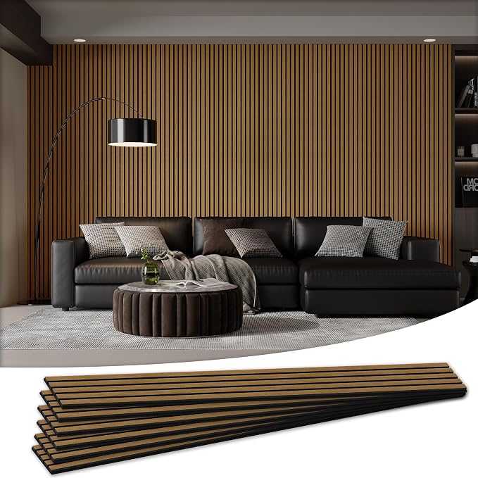 6 Pack Wood Salt Acoustic Wall Panels 94" x 7.9" x 0.8", Natural Oak | 3D Fluted Soundproof Wooden Wall Panel, Sound-absorbing Wall Decor for Home Theater Studio Office Bedroom by LDB_BUILDING
