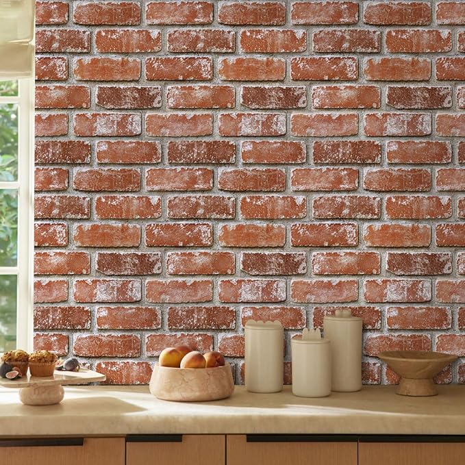 COMSTICKC 3D Faux Brick Wall Panels Peel and Stick | 10 Pcs of 12"X12", Small Size Thin PVC Fake Brick Wall Covering, Not Real Brick, Orange Red, for Quick DIY Wall Upgrades - Image 2