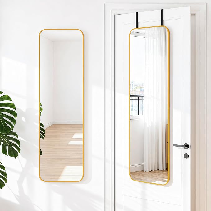 NARCISSUS Over the Door Full Length Mirror 47x14 Inch, Wall Mounted Dressing Mirror, Door Hanging Full Body Mirror HD Reflection Glass for Bedroom, Aluminum Alloy Frame Gold by NARCISSUSMIRROR