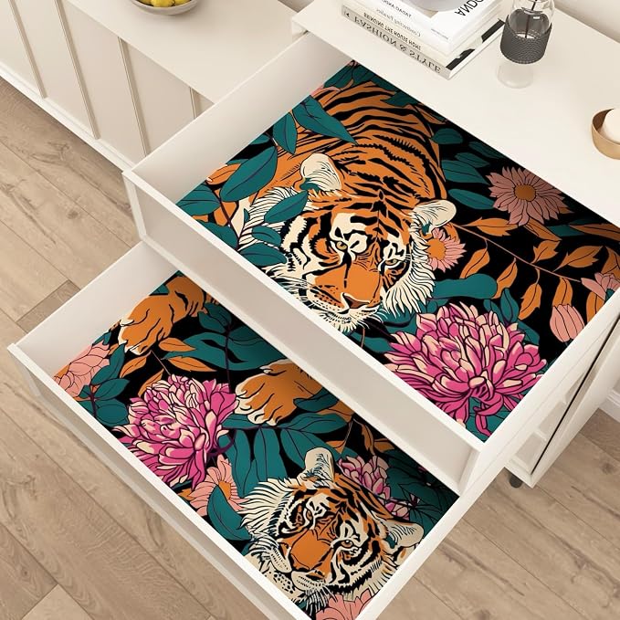 BOKEBEVE Tiger Floral Wallpaper Peel and Stick Vintage Orange 17.5 x 78.5In | Removable Self Adhesive Renter Friendly Jungle Tiger Wall Paper for Bedroom Bathroom Living Room Feature Accent Wall - Image 2