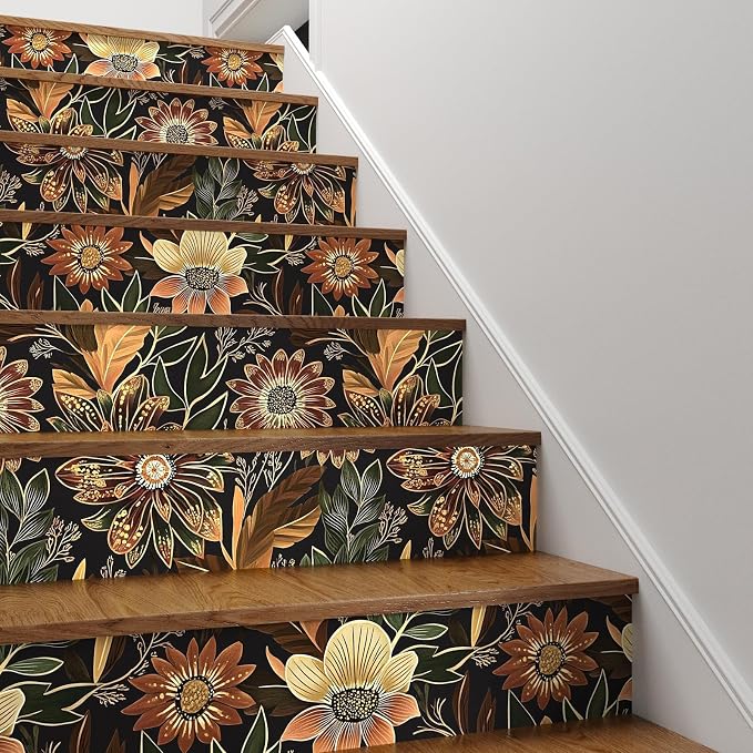 Laatse Boho Dark Black Gold Floral Wallpaper Peel and Stick 17.5"x118" | Self Adhesive/Removable/Waterproof/Thick Vinyl Contact Paper for Bathroom Bedroom Shelf Cabinet Drawer,Prepasted,Easy Peel - Image 7