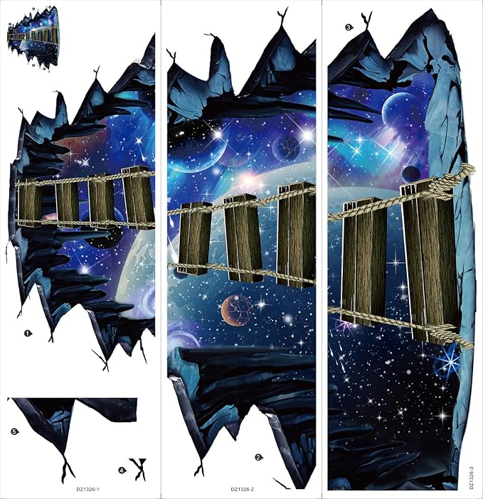 Quanhaigou Blue Galaxy Bridge Wall Sticker,3D Outer Space Decorations Decal for Home Decor Kids Bedroom Large - Image 4