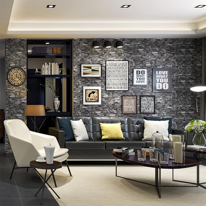 20PCS 3D Wall Panels Peel and Stick 3D Brick Wallpaper Peel and Stick Faux Stone Wall Panel Foam Brick Self-Adhesive Wallpaper (Black 20pcs) - Image 2