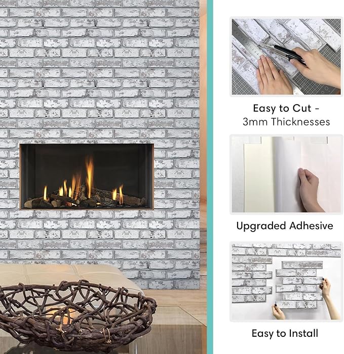 Commomy 10 Pcs Peel and Stick Brick Tile Thin PVC 10 pcs 11.8"x 11.8" | Small Size 3D Faux Brick Wall Panels Printable Fake Brick Wallpaper for Bedroom,Kitchen (Covers 9.7 sq.ft) - Image 6