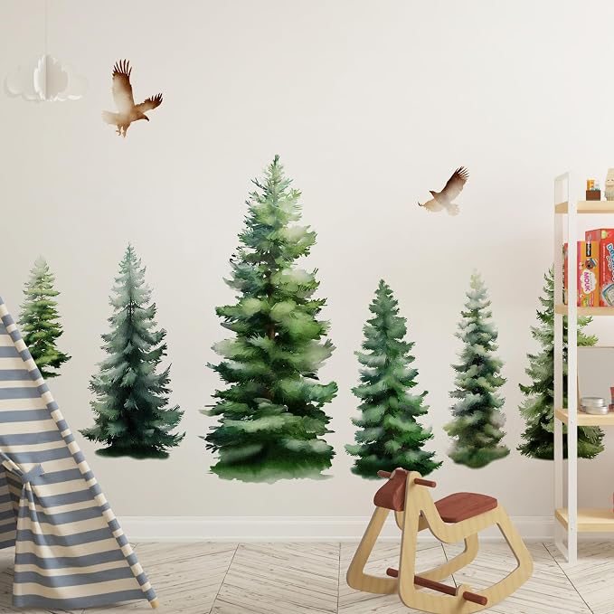 Watercolor Pine Trees Wall Decal, Peel and Stick Forest Decals Mural, Wilderness Wall Art Stickers for Kids, Boys and Girls Room, Bedroom & Toddler Room Decor (Christmas Woodland Wall Decal 88) by Unknown