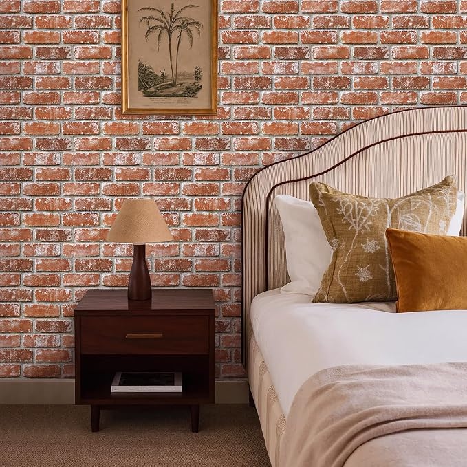 COMSTICKC 3D Faux Brick Wall Panels Peel and Stick | 10 Pcs of 12"X12", Small Size Thin PVC Fake Brick Wall Covering, Not Real Brick, Orange Red, for Quick DIY Wall Upgrades - Image 8
