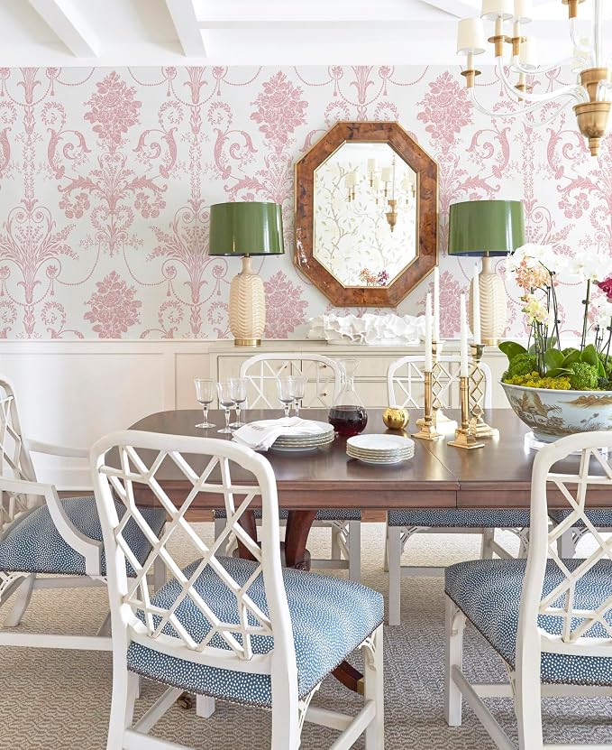 Damask Floral Peel and Stick Wallpaper Boho Pink and White Contact Paper | 17.3" X 197" Pink Damascus Decorative Wallpaper DIY Removable Self Adhesive Wallpaper for Bedroom Cabinets Covering Vinyl - Image 4