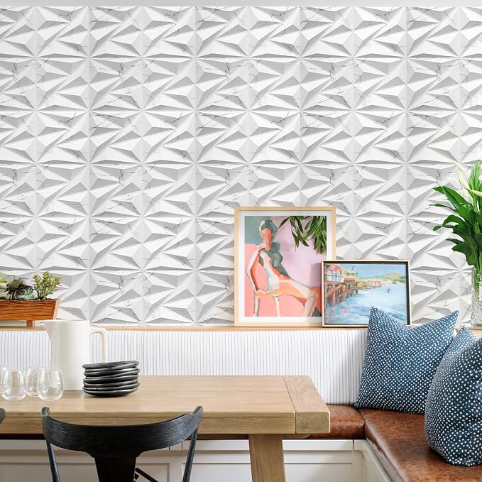 STICKGOO 3D Wall Panels Diamond, White Marble Mixed Gold Thread, 12''x12'' | Accent Wall Panels for Interior Wall Decor, Living Room, Bedroom, TV Background, Lobby, 33 Pack Cover 32.Sq.Ft - Image 5