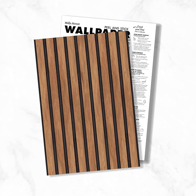 Main Street Peel and Stick Wallpaper Sheets, Wood Slat Panel, 12-Pack | 11 x 16 in sheet size; Covers up to 14.67 sq ft; Eco-friendly paper material; No paste or additional adhesive required - Image 7
