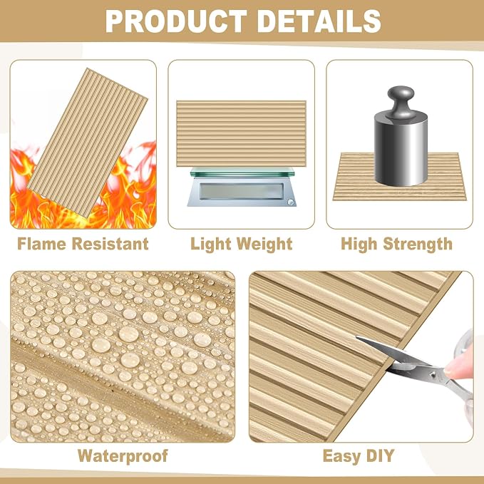 Nuanchu 18 Pack 4x2 FT 3D Slat Wall Panels Large PVC Fluted Panel Decorative Cuttable Glue up Drop Ceiling Tiles for Interior Wall Art Living Room Bedroom Bathroom TV Background Studio(Oak) - Image 3