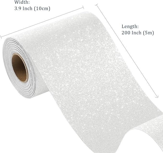 FunStick 3.9"x472" Pearl White Glitter Wallpaper Border Peel and Stick Sparkly White Wallpaper Borders for Bedroom Bathroom Mirror Frame Border Wallpaper Removable Glitter Contact Paper for Wall Decor - Image 5