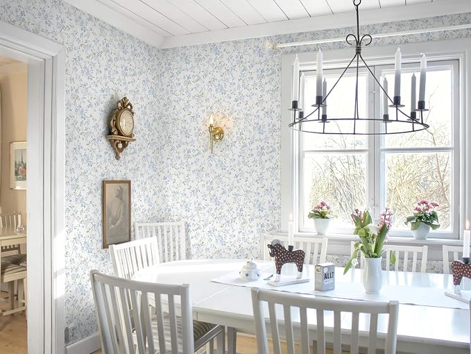 Peel and Stick Wallpaper for Nursery Blue Cherry Blossom Waterproof | 78.7"×17.3" Blue Floral Watercolor Wallpaper Gentle Accent Wall Decor with Grid Lines for Bedroom Vinyl Self-adhesive - Image 5