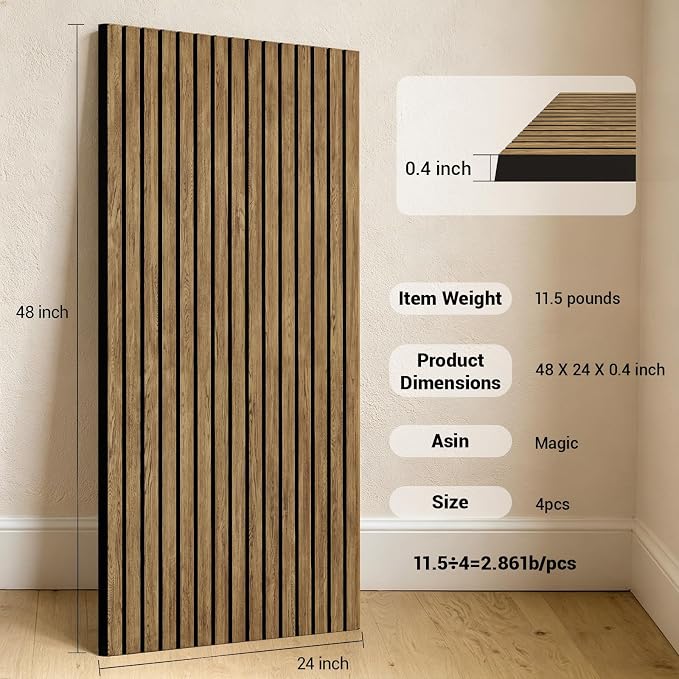 4 Pack 47.2×23.6 Inch Decorative Acoustic Wall Panels | Dark Walnut, 0.4" Thick, Polyester Fiber Core with Wood Veneer, Easy to Cut and Install,covers 46 sq.ft - Image 4
