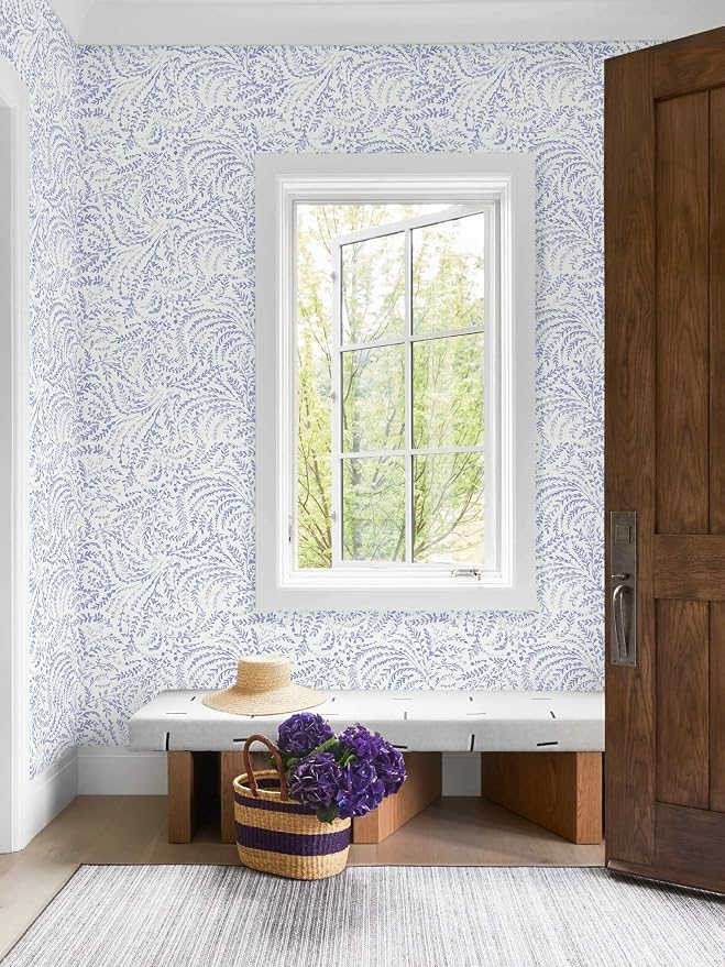 Ismoon Boho Peel and Stick Wallpaper Blue and White Farmhouse Contact Paper | 17.3x78.7in Leaf Botanical Stick on Wall Paper Removable Self Adhesive Vinyl Wallpaper for Bedroom Accent Wall Decor Hallway - Image 8