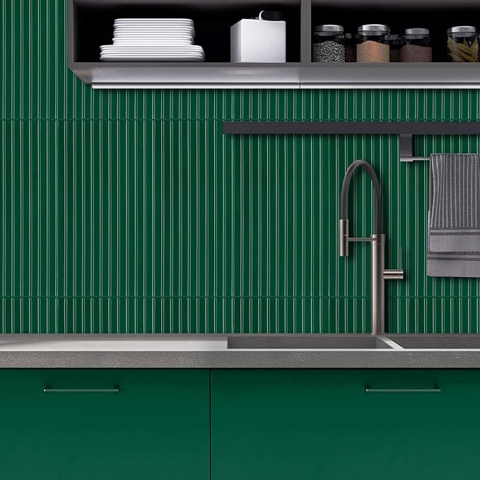Select 5 Pack Peel and Stick Backsplash Tiles, Vinyl Self Adhesive Back | Back Splash Stick On Tiles for Kitchen & Bathroom, Linear Design 12" x 12" Wall Tiles, Hunter Green - Image 5
