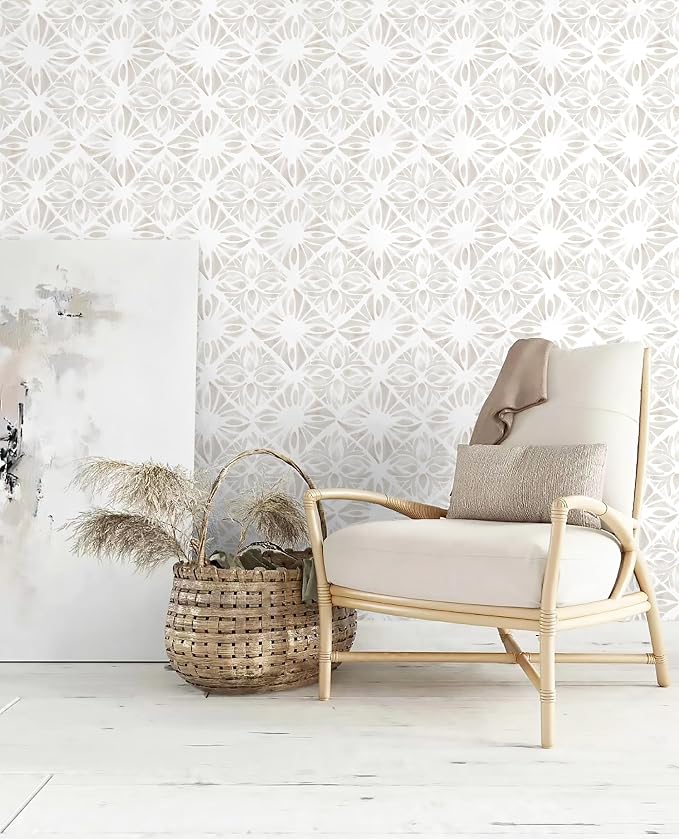 Geometric Peel and Stick Wallpaper Boho 78.7 "x16.1 White and Gray Wallpaper White Contact Paper Removable Wallpapers for Bedroom Waterproof Removable Shelf Liner Decal Vinyl Roll - Image 3