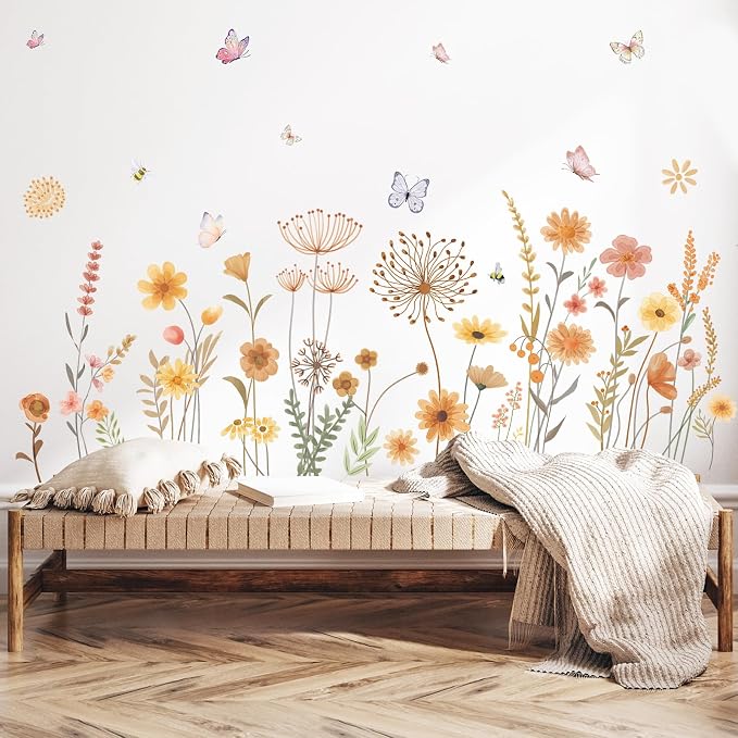SHUCHING Boho Garden Flower Wall Decal Sticker for Bedroom | Floral Wildflower Wall Art Decor for Living Room by SHUCHING