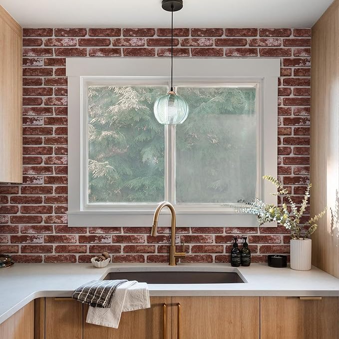 Commomy 3D Faux Brick Wall Panels Peel and Stick - 10pcs 15.74" x 11.8" | Ultralight Thin PVC Fake Brick Wallpaper Tiles Wall Covering for Home Office,Living Room Quick DIY Home Decor(12.92 sq.ft) - Image 9