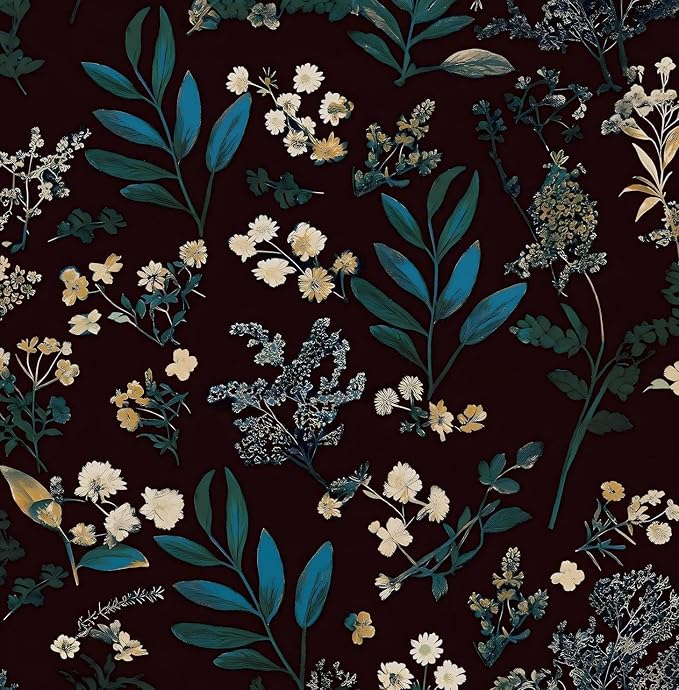 Laatse Vintage Floral Peel and Stick Wallpaper 17.5'' x 787'', Green Blue | Self Adhesive/Removable/Waterproof/Thick Vinyl Extra Long Contact Paper for Bathroom Bedroom Shelf Cabinet Drawer,Prepasted by Laatse