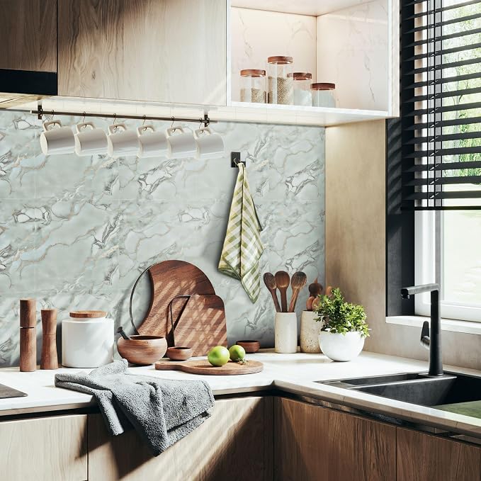 Vieshful 20pcs Peel and Stick Backsplash Tile，12"x12" Self Adhesive Marble Tile for Wall, PVC Waterproof Shower Wall Panels, Back Splash Stick on Tiles for Kitchen Bathroom Living Room, Not Real Tile - Image 2