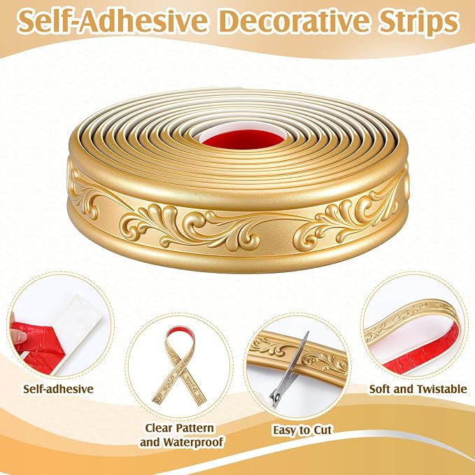 Champagne Gold Peel and Stick Crown Molding Trim, 13.1 ft X 1.8" - Image 3
