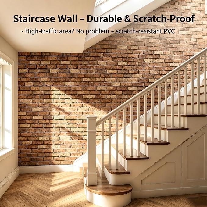 3D Brick Wall Panels Peel and Stick,10 PCS PVC Textured Wall Tiles | Waterproof, Self-Adhesive, Wall Panel Stone for Interior Décor,Living Room,Lobby Bedroom Hotel Office,11.8" x 11.8" - Image 5