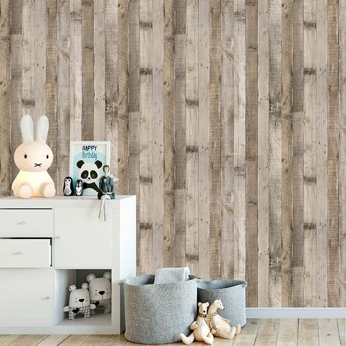 Yun-aeon Natural Wood-Grey Contact Paper Peel and Stick Wallpaper | 17.3"x 1200"Self Adhesive Removable Vintage Faux Wood Wall Paper Plank Shelf Home Decoration Kitchen Counter Cover - Image 6