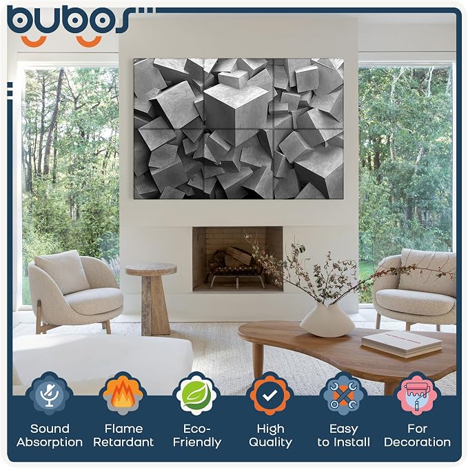 BUBOS 6 Pack Art Acoustic Wall Panels,70.8”x47.2”Self Adhesive for Home Decor | Peel and Stick, for Home Office, Studio & Wall Decor Sound Treatment, Wall Panels for Noise Reduction & Stylish Room - Image 3