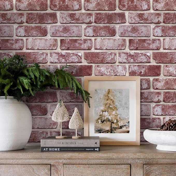 3D Faux Brick Wall Panels Peel and Stick, Designed for Quick DIY | Whitewash Light Red, 10 Pcs 11.8" x 11.8", Small Brick-Look, Ultra-Light Thin PVC Fake Brick Wall Covering, Cover 9.7 sq ft - Image 8