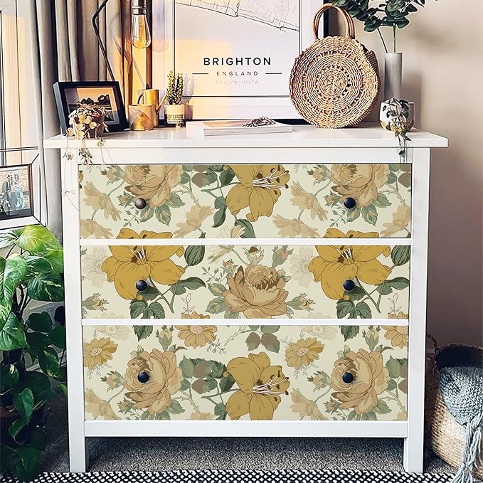 Hopepak Yellow Floral Peel and Stick Wallpaper Modern Flower Contact Paper 16.1'' x 118'' Self Adhesive Removable Waterproof Wall Paper for Bedroom Cabinets Living Room Decor - Image 4