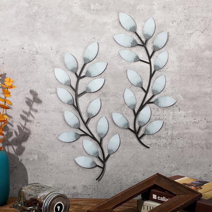 Zhengmy 2 Pcs Metal Leaf Wall Art Vine Branch Decor,Retro White | Olive Branch Metal Decor for Living Room Hallway, Symmetrical Leaf Pair for Doorway Entryway, Lightweight Hanging Art Design - Image 3