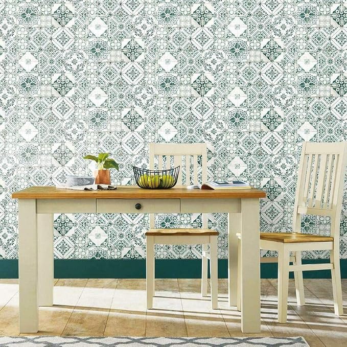 RoomMates RMK11281WP Forest Green Mediterranean Tile Peel and Stick Wallpaper - Image 2