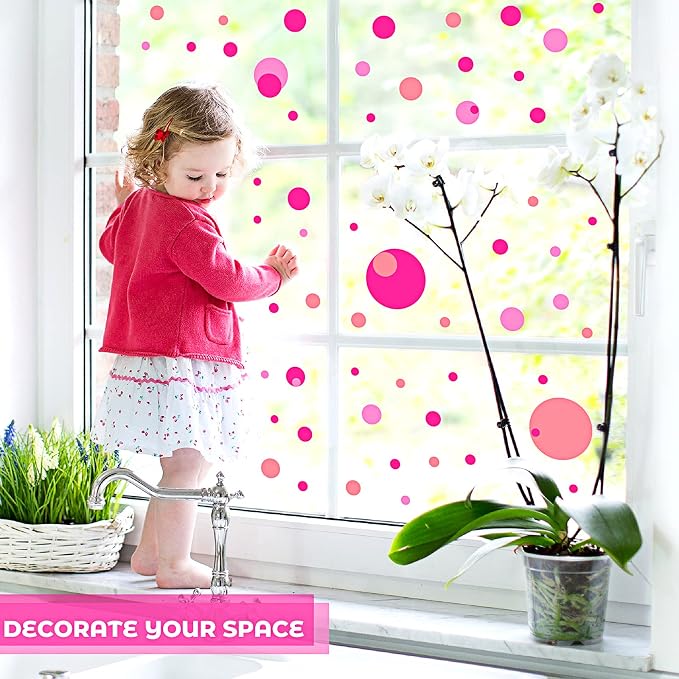 Zonon 264 Pcs Pink Polka Dot Wall Decals, Circle Vinyl Peel and Stick | Removable Stickers for Nursery Bedroom Playroom Classroom, Colorful Circle Design, Easy Apply and Reposition, Safe Vinyl - Image 4