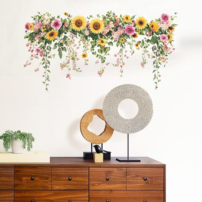 Green Sunflower Wall Decals, Removable PVC Stickers Indoor Decor | Vivid Sunflower Print, Self-adhesive Easy Install, No Wall Scratches, Fits Walls Doors Cabinets Windows Home Decor - Image 3