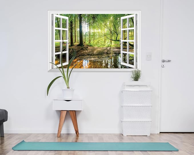 FLFK Fake Window Wall Mural - Forest Jungle Faux Window Wall Sticker for Wall Decor, Stick and Peel Wall Decals,48"x32",Set of 2 Sheets - Image 3