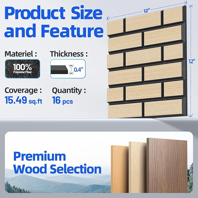 Self-Adhesive Acoustic Panels High Density Sound Proof Foam Panels for Wall | 16 Pack Brick Soundproof Wall Panels, 12" x 12" x 0.4" Sound Dampening Absorbing Panels for Home Studio Decor Office - Teak - Image 5