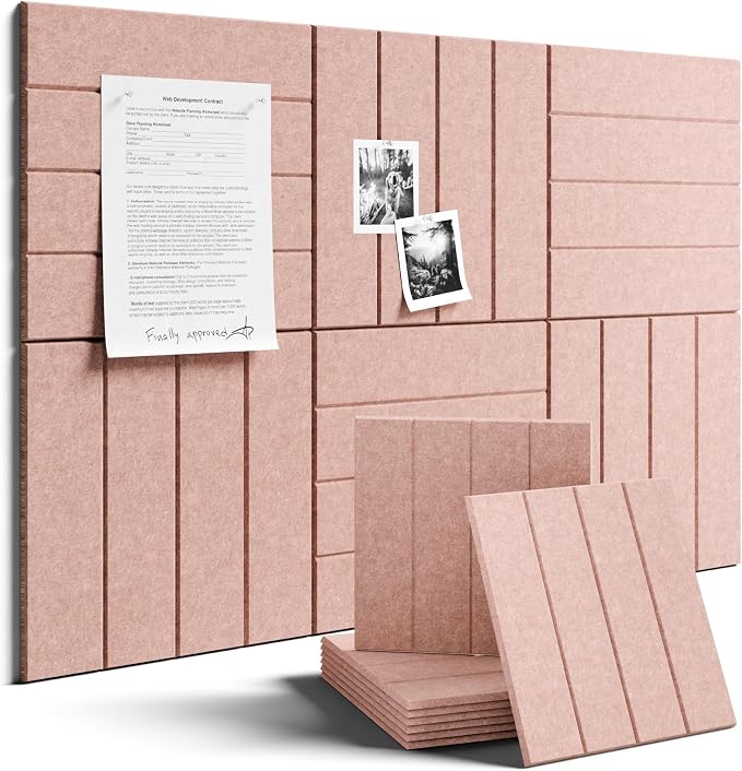 Fluxynara Felt Bulletin Board & Cork Board Alternative, Pink | 36" x 24" Pin board, Removable Adhesive Tabs, Easy Install Without Wall Damage, For Home Office Decor by FLUXYNARA