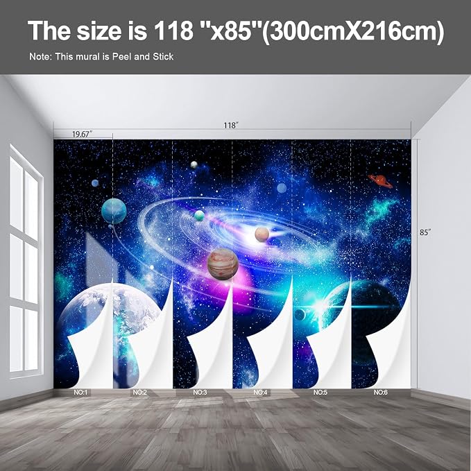 Planet wall murals Peel and Stick self Adhesive Galaxy Wallpaper for Bedroom Nursery Room - 85"x118" - Image 2