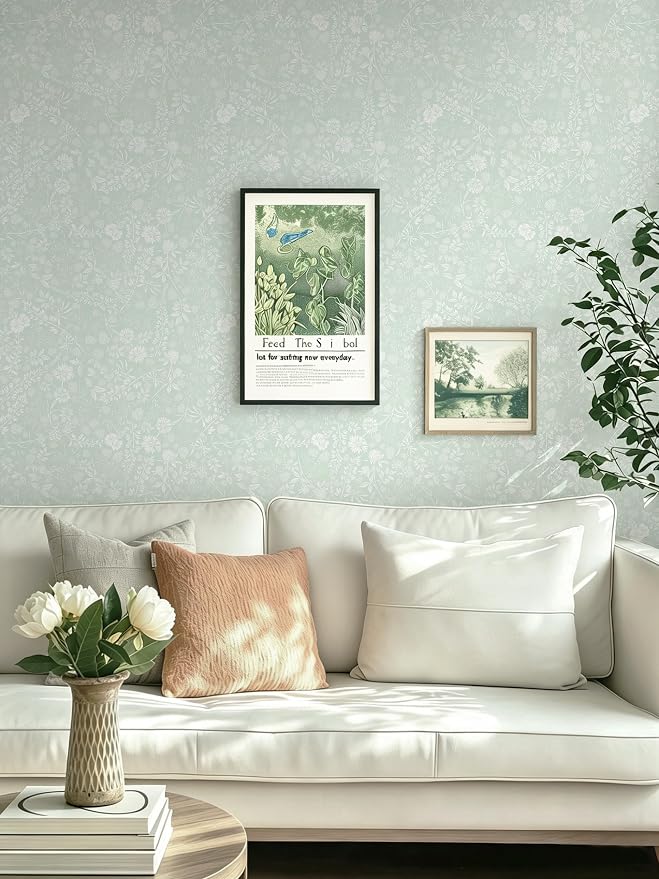 Guvana Sage Green and White Peel and Stick Wallpaper Floral Wallpaper Slef Adhesive Removable Waterproof Contact Paper Boho Wall Paper for Living Room Bathroom Bedroom Kitchen 17.3''x78.7'' - Image 9