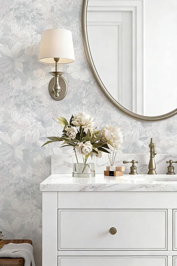 Heroad Floral Peel and Stick Wallpaper Vintage Grey/Pink Contact Paper 17.3''x393'' Removable Self-Adhesive Wall Paper for Cabinets Bedroom Bathroom Waterproof Renter Friendly Mural Decor Vinyl Roll - Image 7