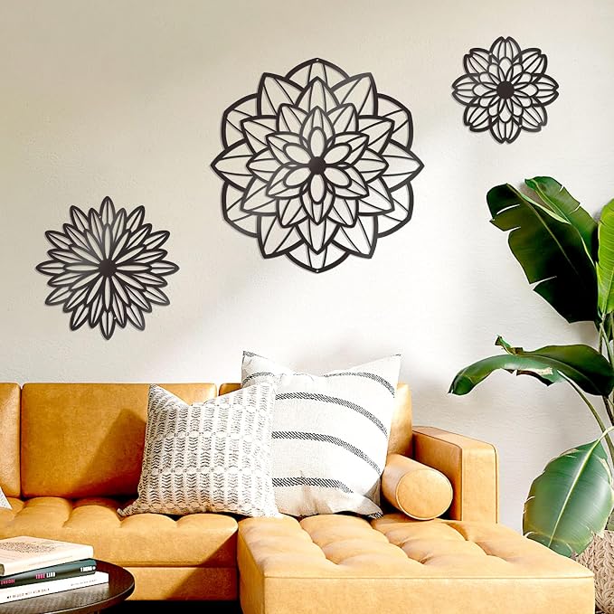 Zzbakress 3 Pcs Metal Flowers Wall Art Bathroom Wall Decor (Black Modern) | Farmhouse Flower Bathroom Decor Wall Decorations For Bathroom, Living Room, Office, Kitchen, Hallway And Outdoor - Image 2