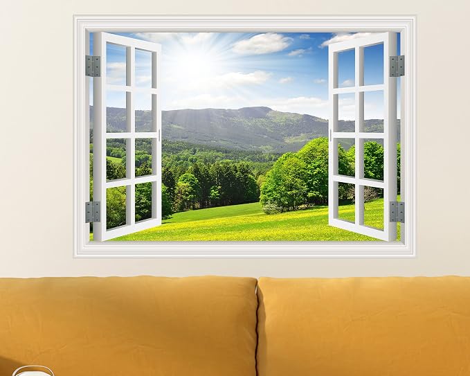 FLFK Fake Window Wall Sticker - Landscape Faux Window Wall Mural for Wall Decor, Stick and Peel Wall Decals,16"x24" - Image 3