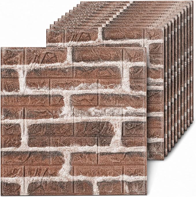 3D Wall Panels Peel and Stick Faux Foam Brick Wallpaper Covering | Red Brick 20 PCS 11.8"×11.8" Self Adhesive Stone Wall Tiles for DIY Interior Wall Decor by Umedol