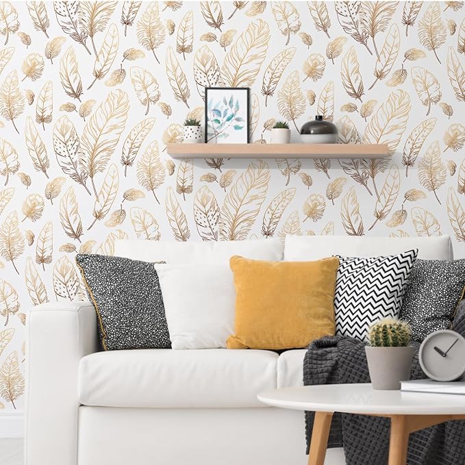 White Peel and Stick Wallpaper 17.7"x120" Feather Wallpaper Removable Modern Vinyl Wall Paper Waterproof Contact Paper for Bedroom Living Room - Image 5