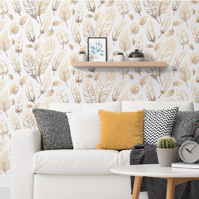 White Peel and Stick Wallpaper 17.7"x300" Feather Wallpaper Removable Modern Vinyl Wall Paper Waterproof Contact Paper for Bedroom Living Room - Image 5