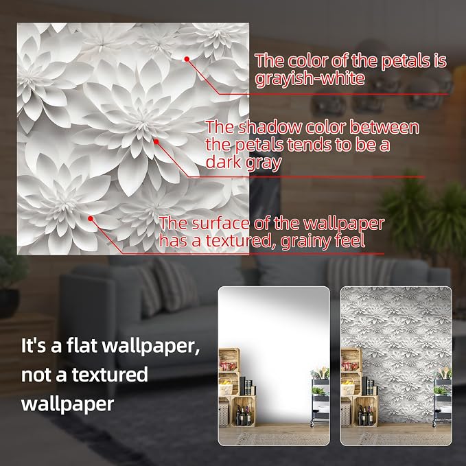 Peel and Stick Wallpaper White Gray Lotus Floral Feature - Image 6