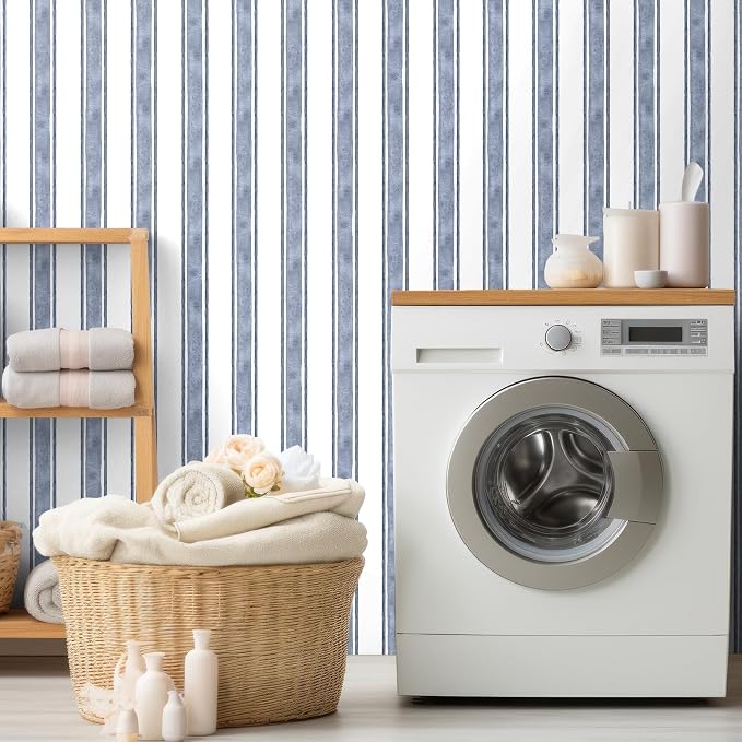 Affrolling Striped Peel and Stick Wallpaper 15.75"x118.11",Navy Blue | Watercolor Self Adhesive Contact Paper, Removable for Bedroom Cabinet Furniture, Cute Decor for Nursery Craft Room DIY - Image 7