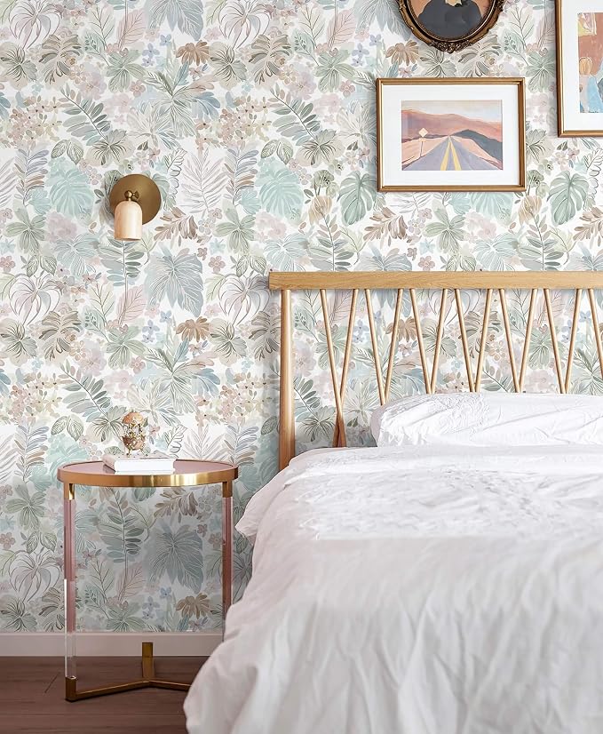 Heroad Floral Peel and Stick Wallpaper Pink Contact Paper Tropical Botanical Stick on Wall Paper Removable Self-Adhesive Wallpaper for Bedroom Cabinets Renter Friendly Decor Vinyl 17.3''x78.7'' - Image 6